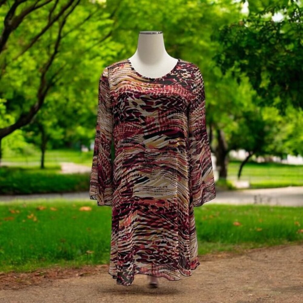 Spense Multicolor Bell Sleeve Dress 8 Abstract Lightweight Flowy Feminine‎ Comfy